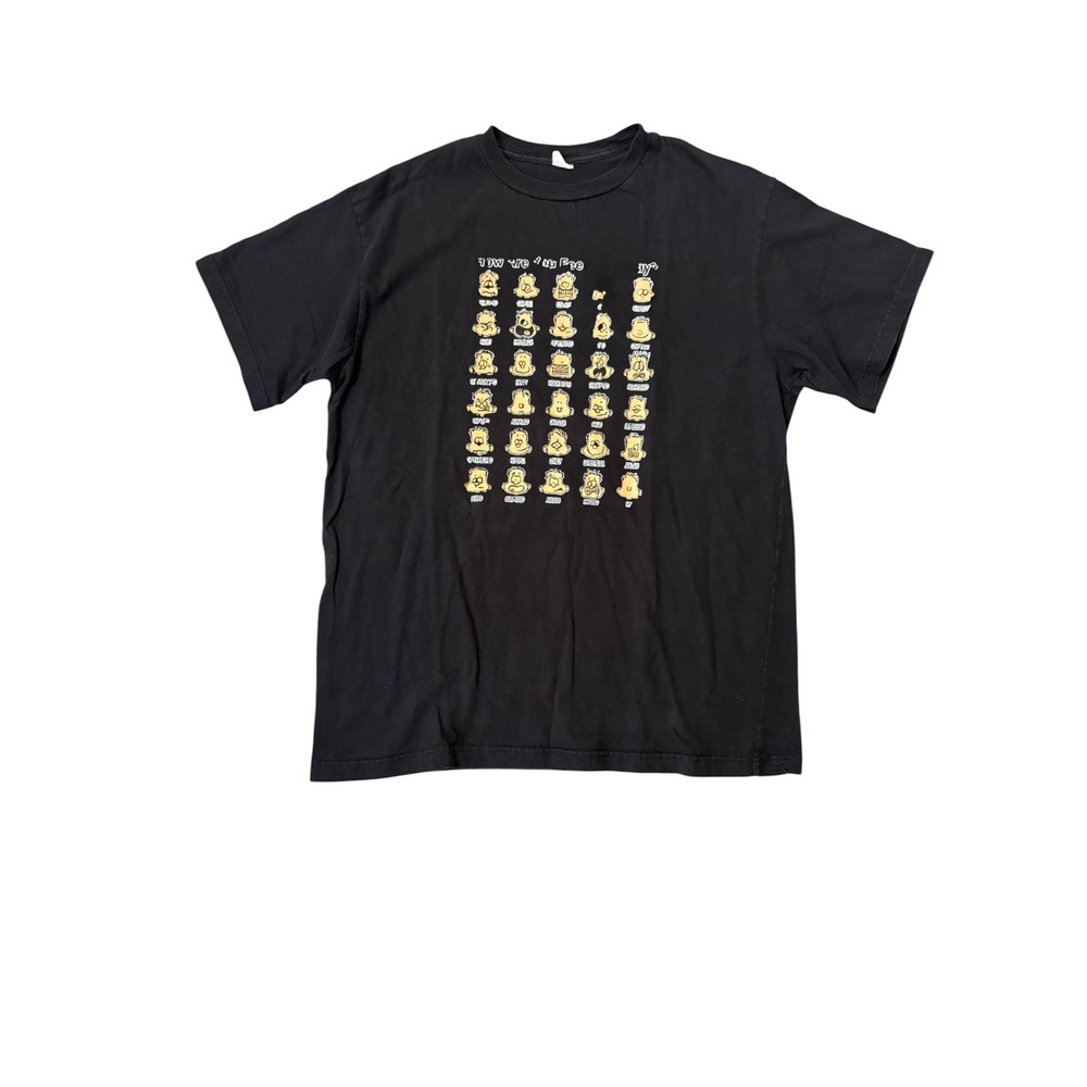 VTG Y2K How Are You Feeling Today Black T-shirt Funny Calvin Cartoon Faded L